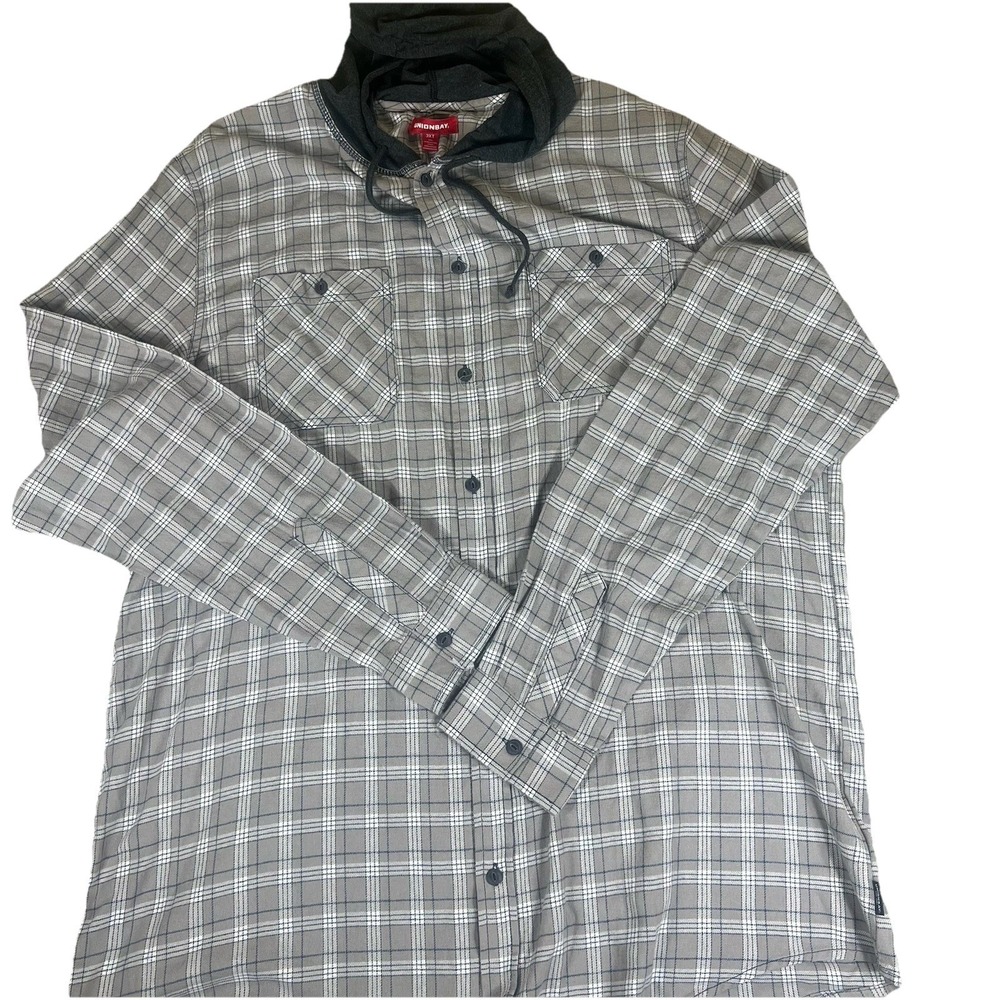 Unionbay 3XT Mens Plaid Hooded Flannel Shirt Gray Button Up Big Tall